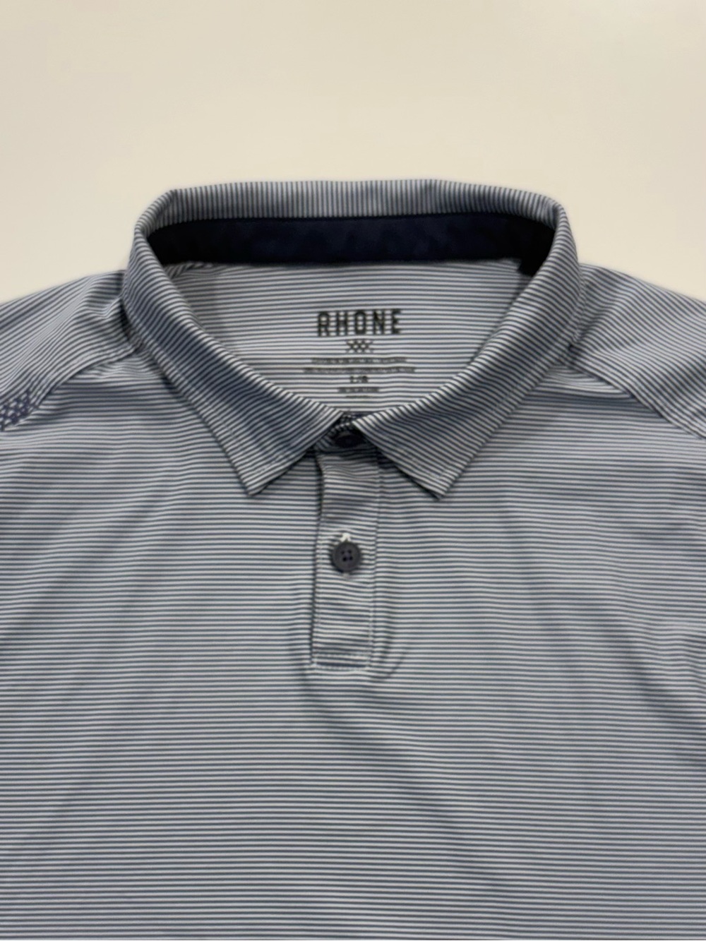 Rhone Men's Polo Shirt Size L, Light Blue Striped, Stretch Performance